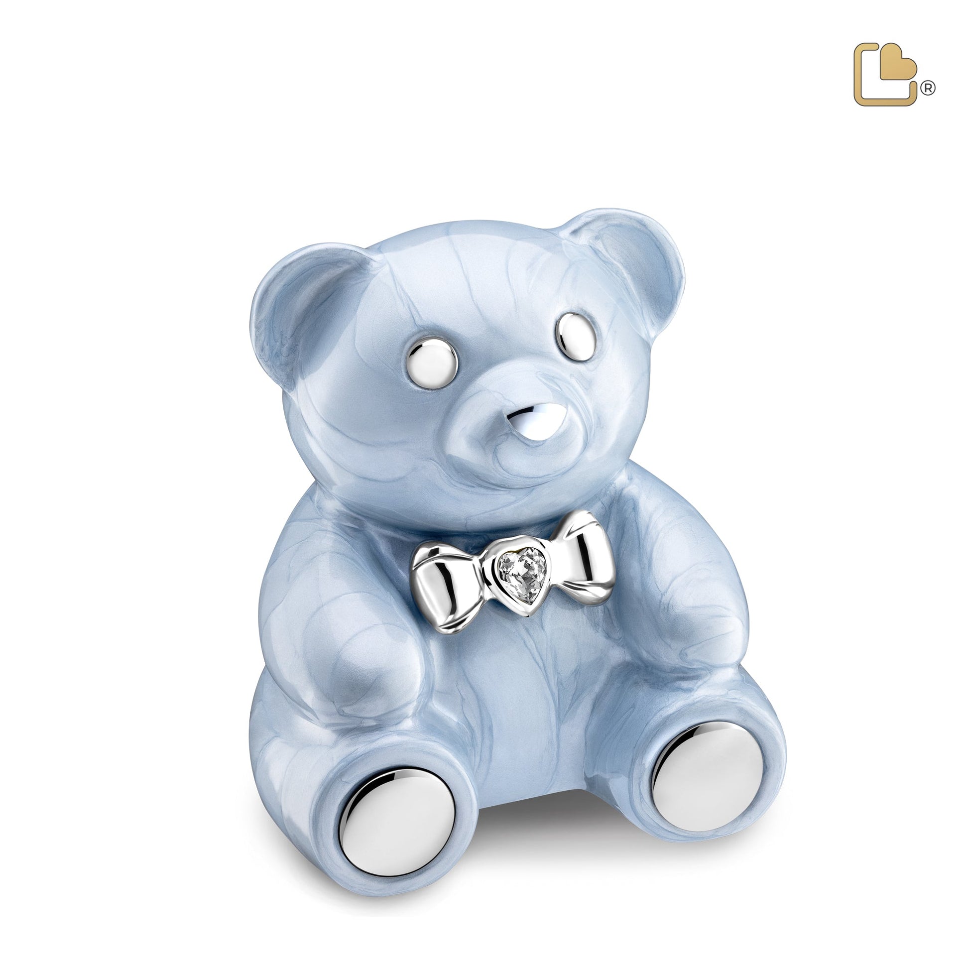 M1011   CuddleBear Child Urn Pearl Blue & Pol Silver w/Crystal