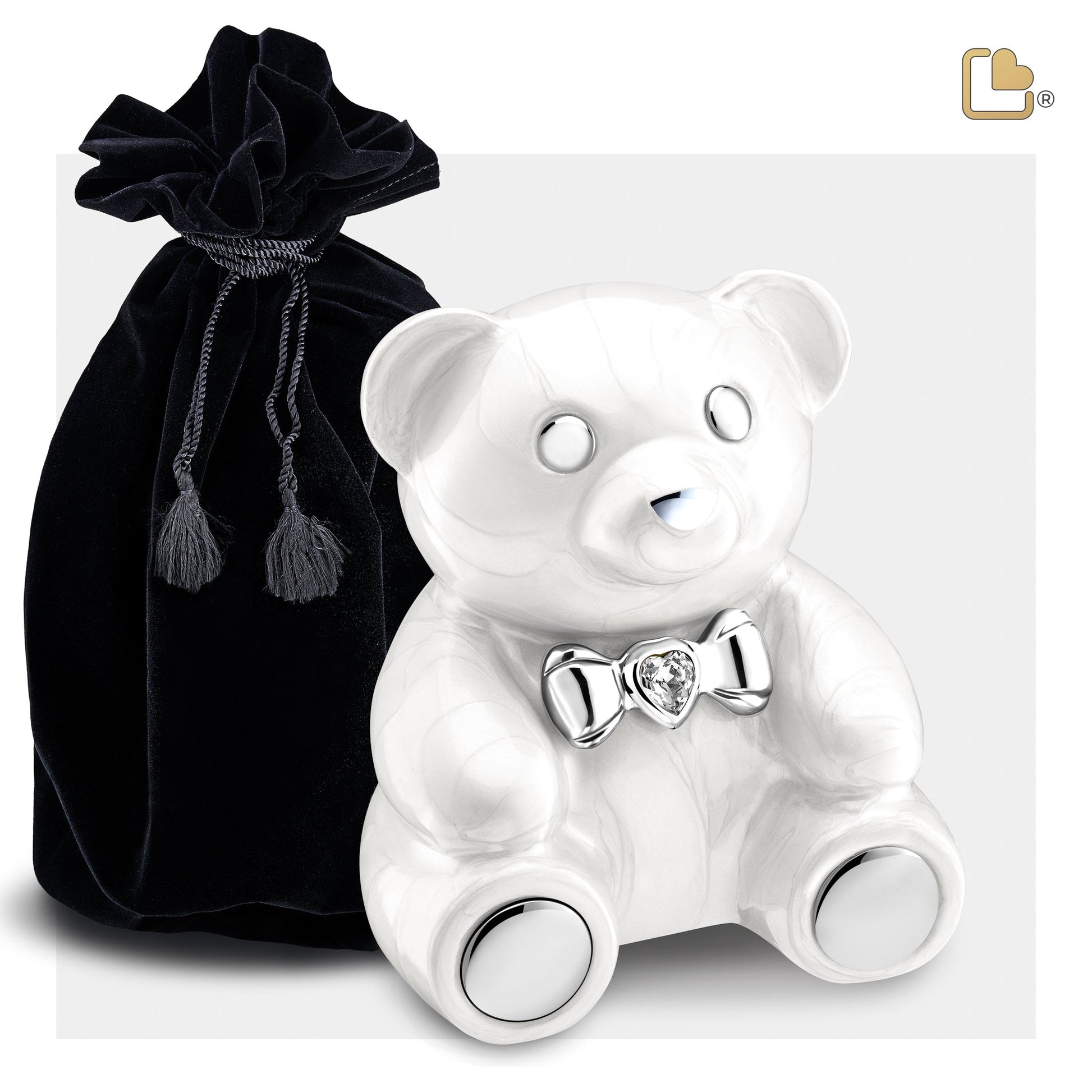 M1012   CuddleBear Child Urn Pearl White & Pol Silver w/Crystal