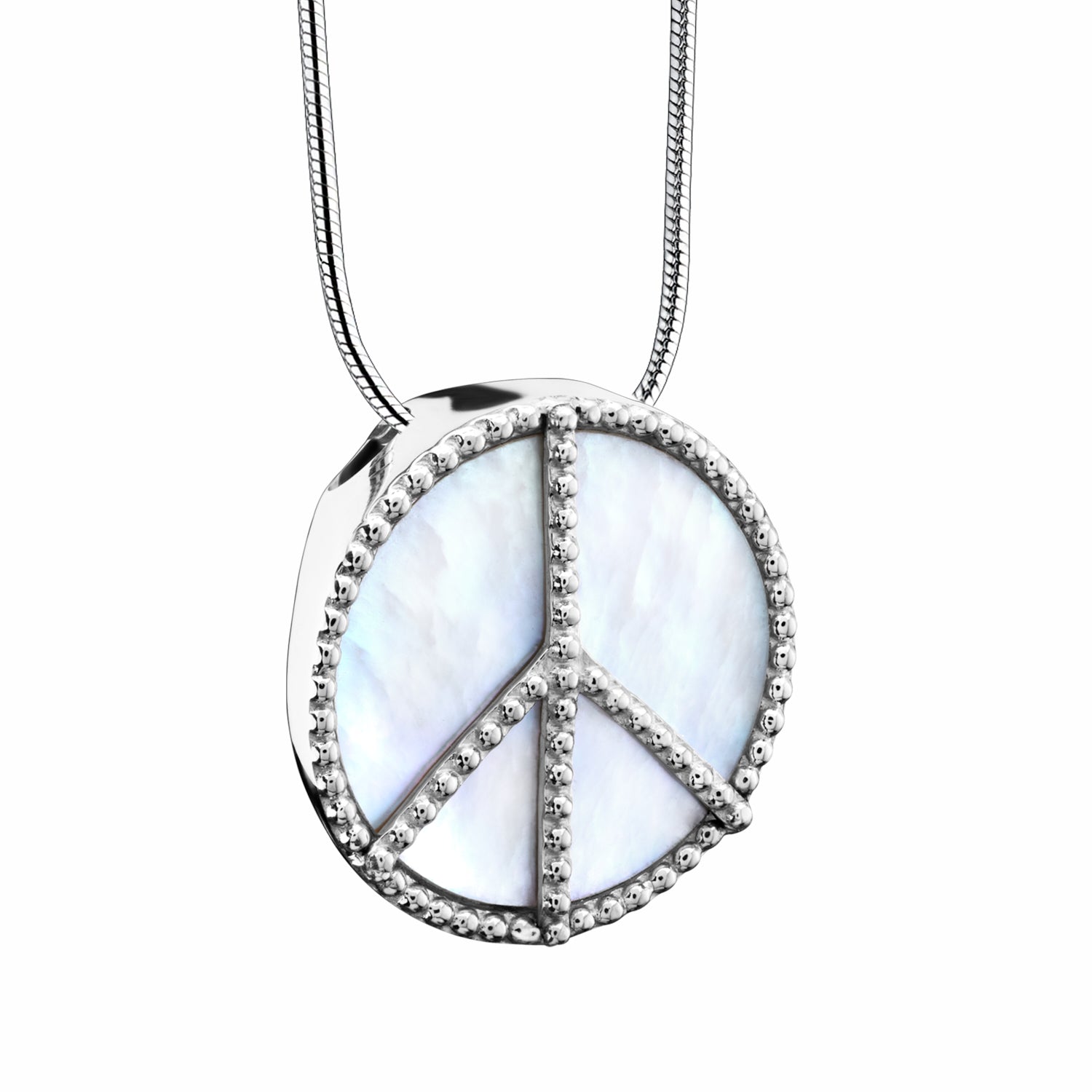 Mother of Pearl Peace Pendant Rhodium Plated