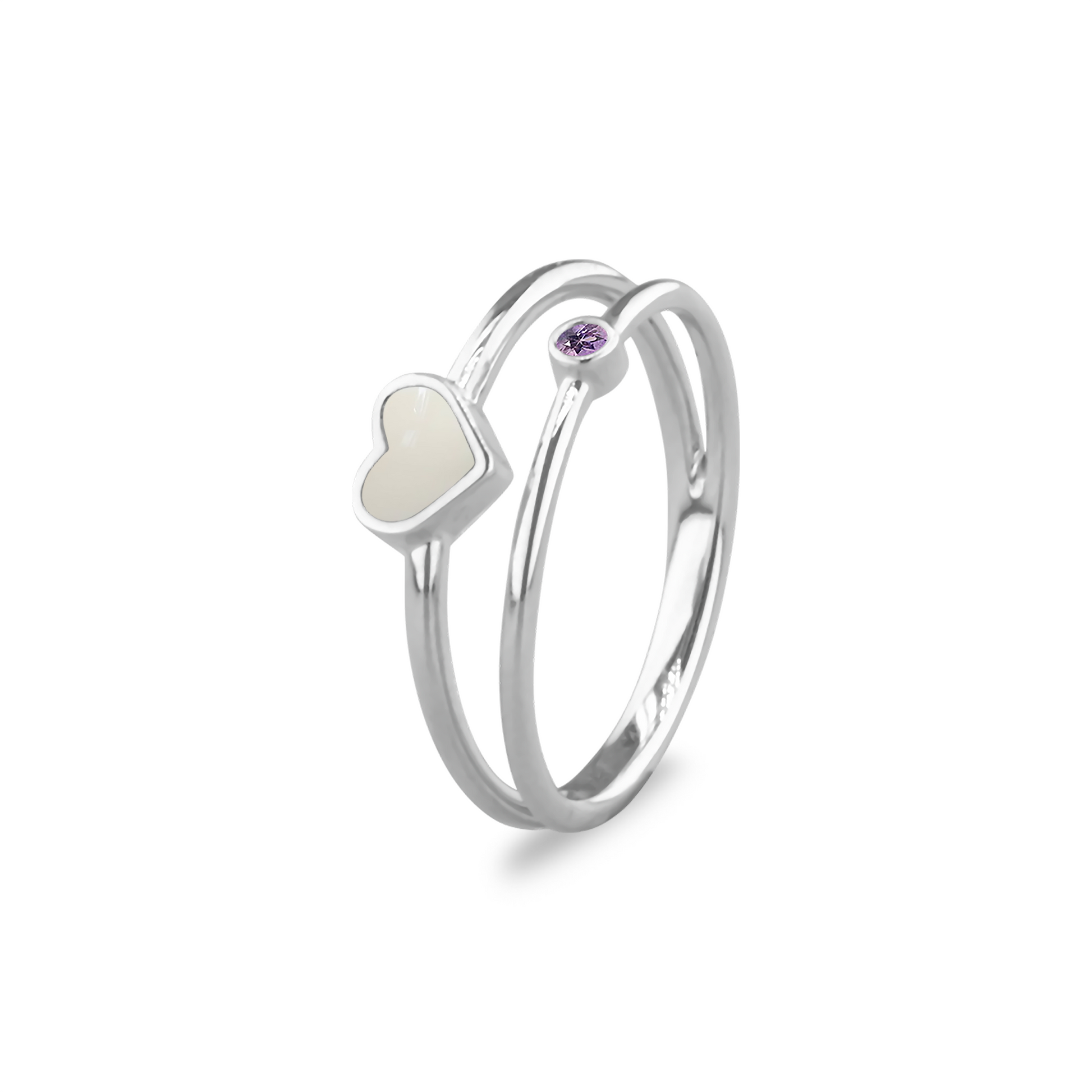 Double Band Heart Birthstone Ring