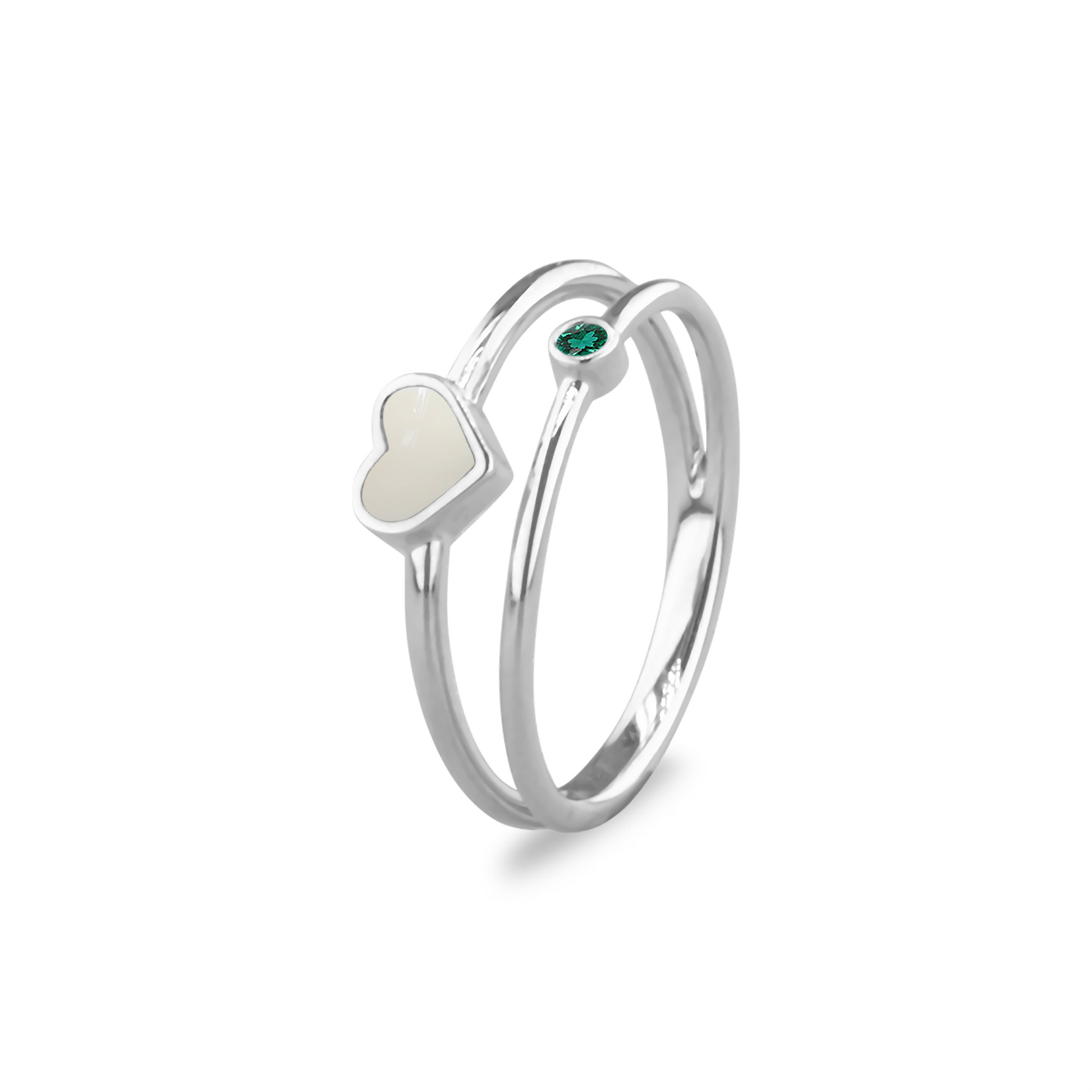 Double Band Heart Birthstone Ring