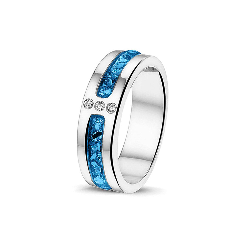 Double Groove 3 Gem Ring