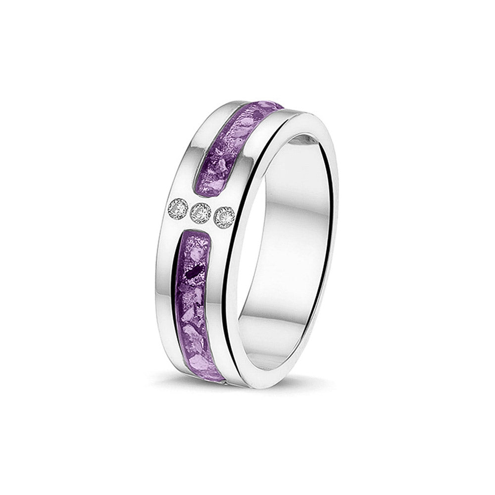 Double Groove 3 Gem Ring