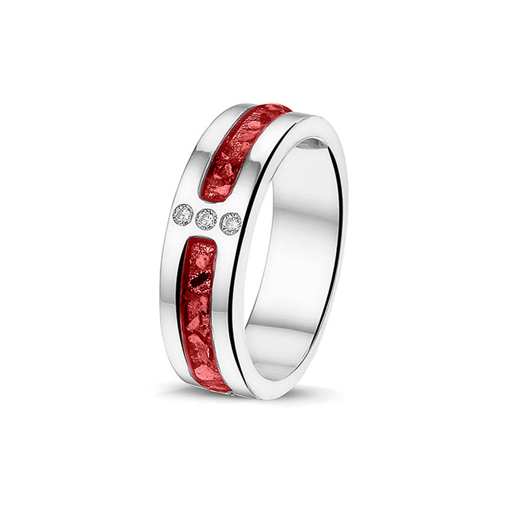 Double Groove 3 Gem Ring