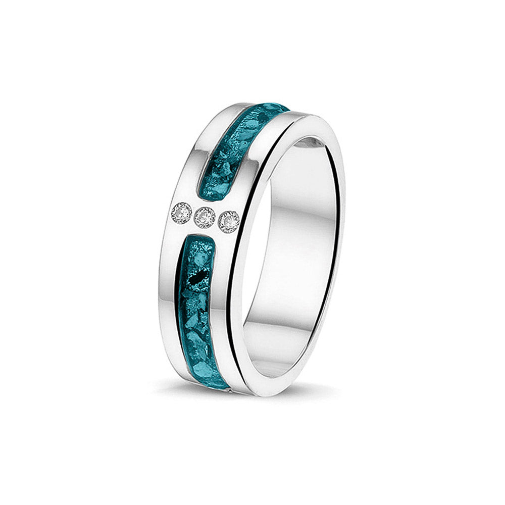 Double Groove 3 Gem Ring