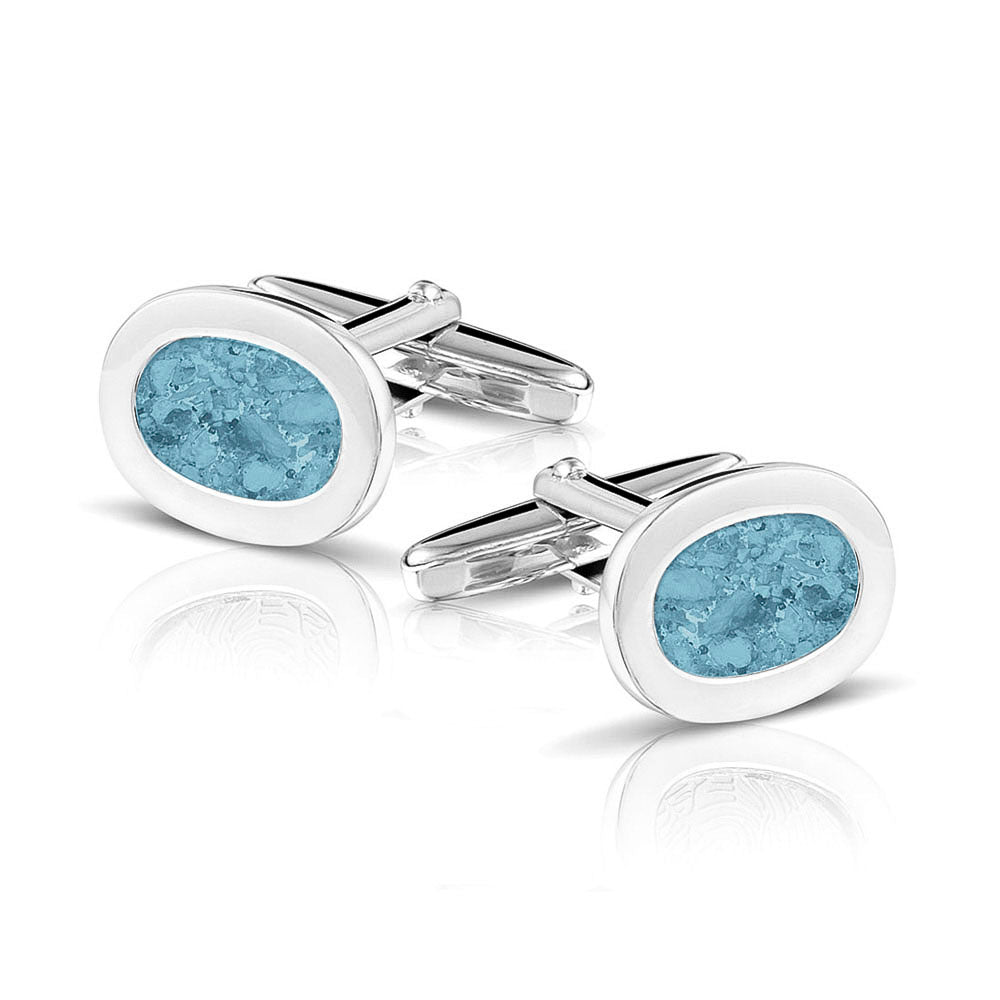 Oval Cufflinks in Baby Blue - Silver memorial jewellery