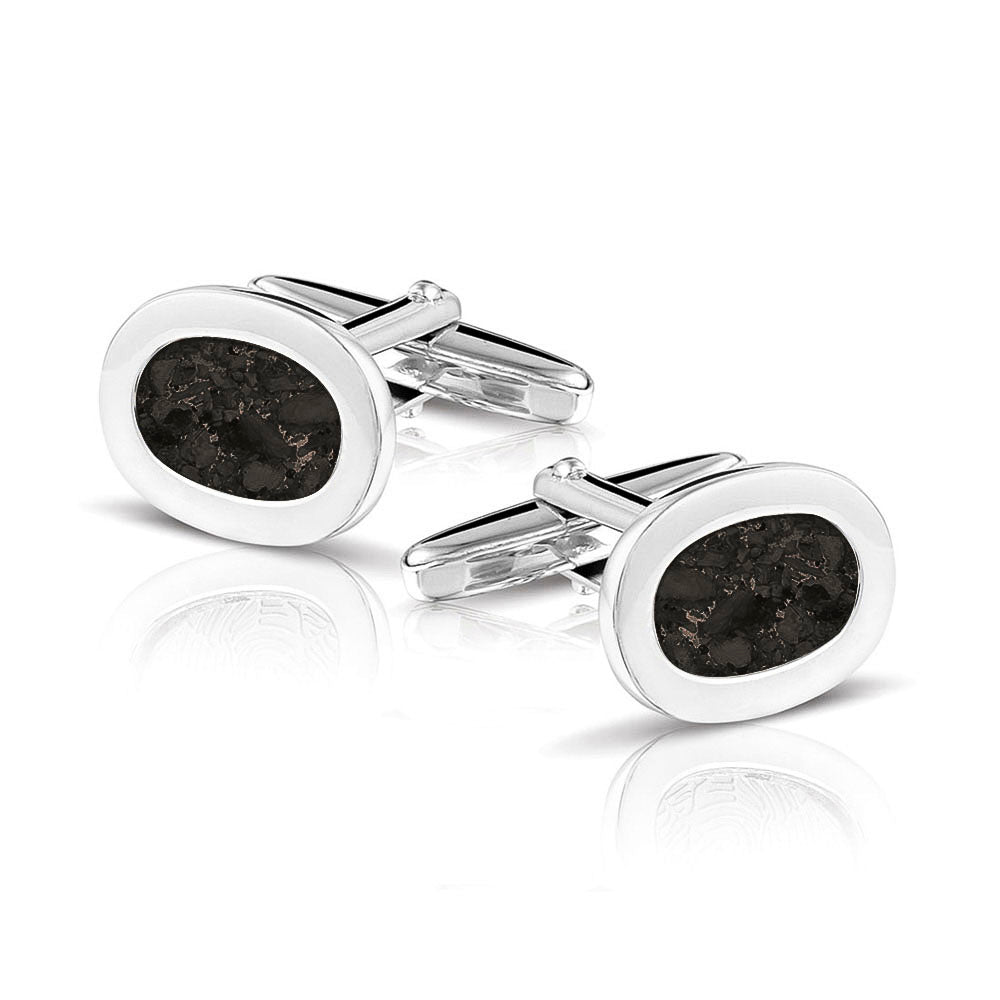 Oval Cufflinks in Black - Silver memorial jewellery