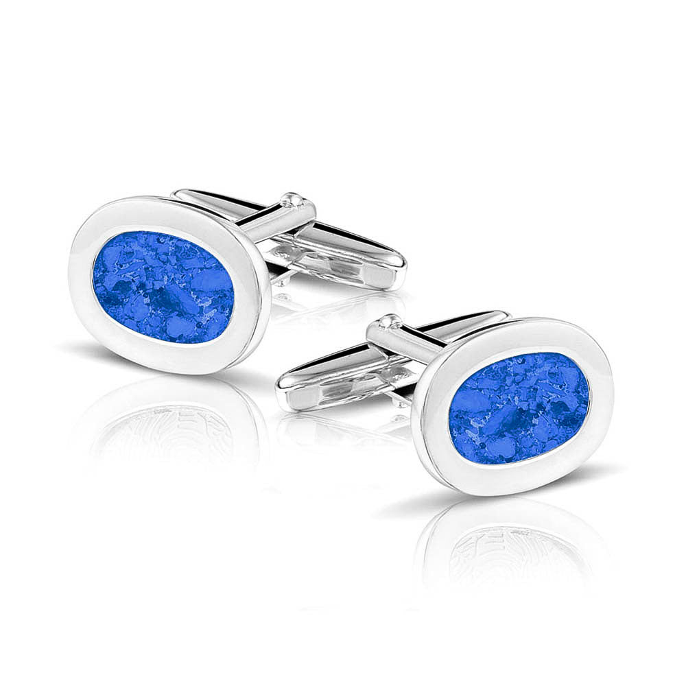 Oval Cufflinks in Blue - Silver memorial jewellery