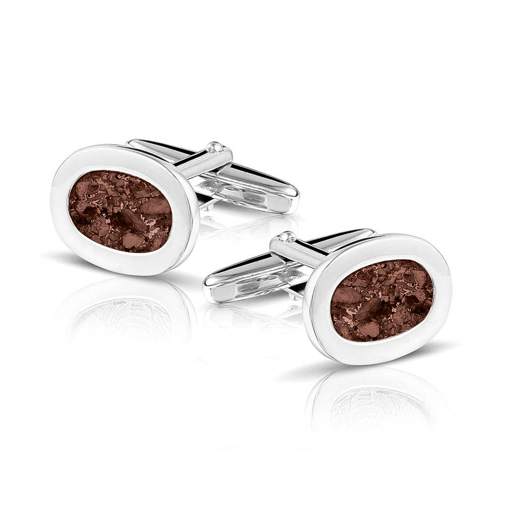 Oval Cufflinks in Brown - Silver memorial jewellery
