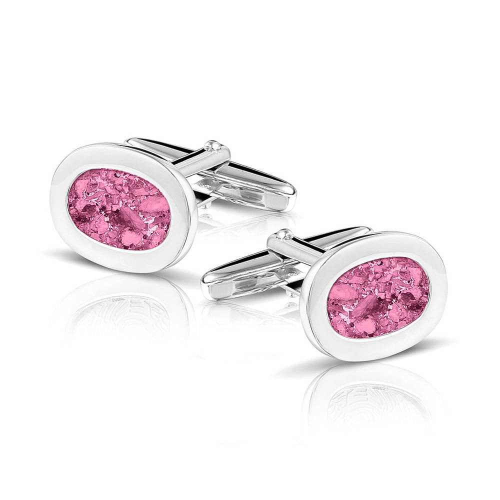 Oval Cufflinks in Fluo Pink - Silver memorial jewellery