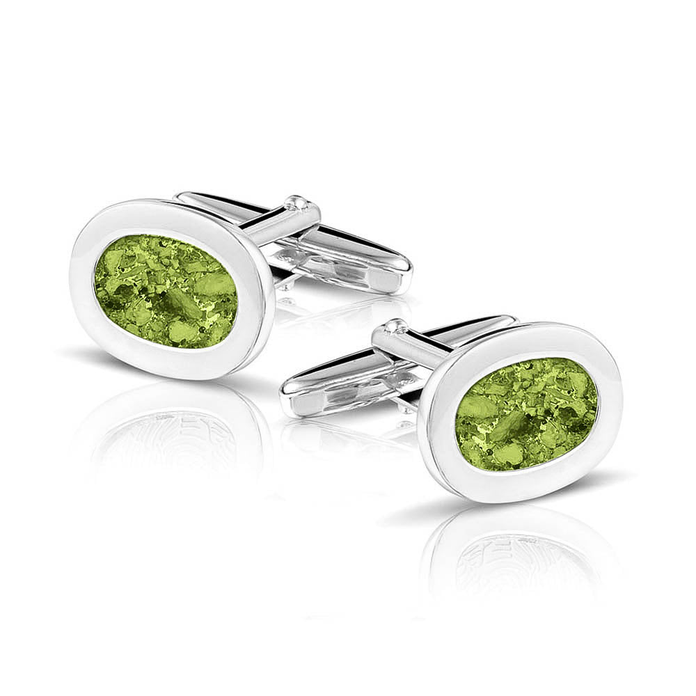 Oval Cufflinks in Green - Silver memorial jewellery