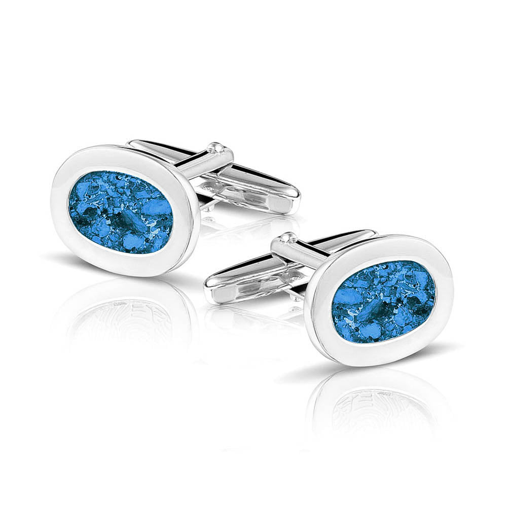 Oval Cufflinks in Marine Blue - Silver memorial jewellery