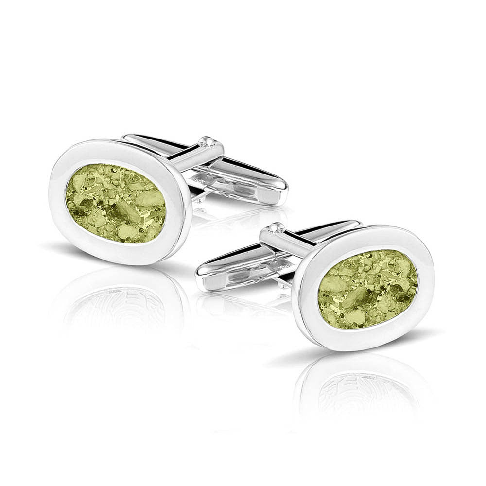 Oval Cufflinks in Olive - Silver memorial jewellery