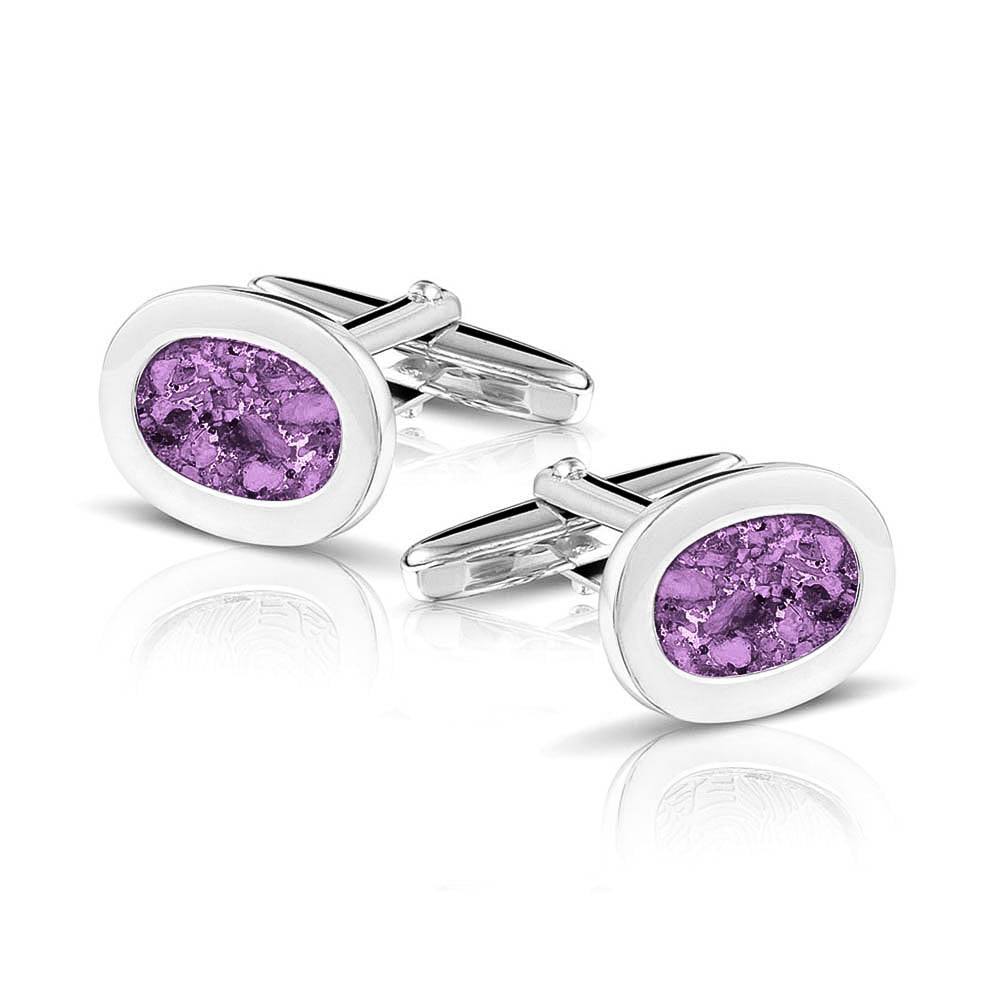 Oval Cufflinks in Purple - Silver memorial jewellery