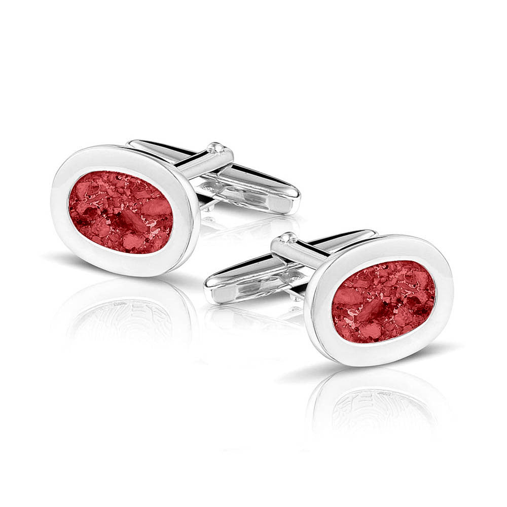 Oval Cufflinks in Red - Silver memorial jewellery