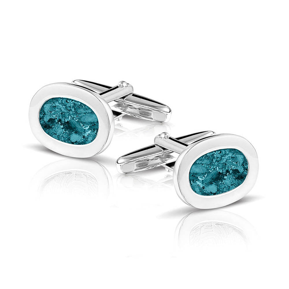 Oval Cufflinks in Turquoise - Silver memorial jewellery