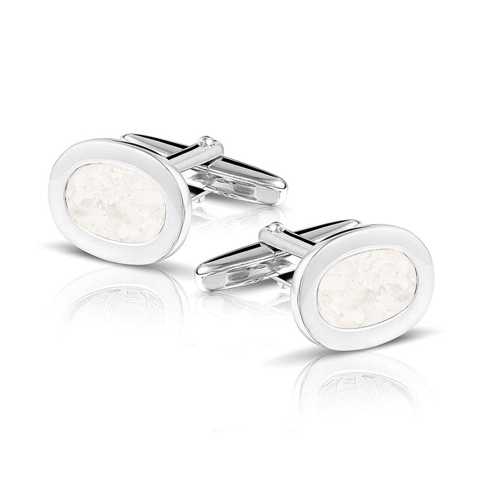 Oval Cufflinks in White - Silver memorial jewellery