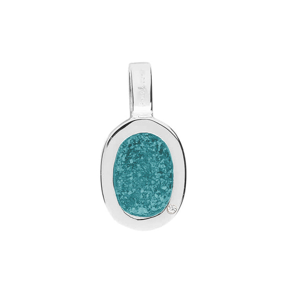 Plain Oval Pendant in Aqua - Silver memorial jewellery