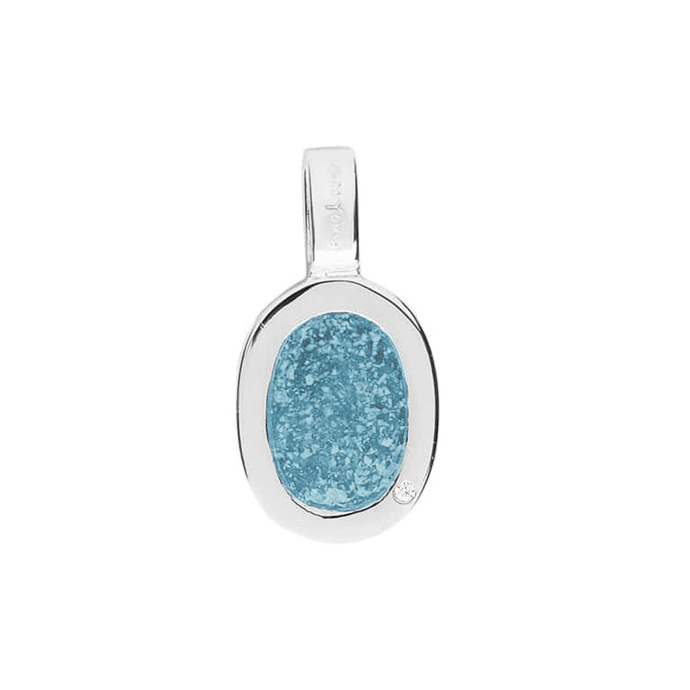 Plain Oval Pendant in Baby Blue - Silver memorial jewellery