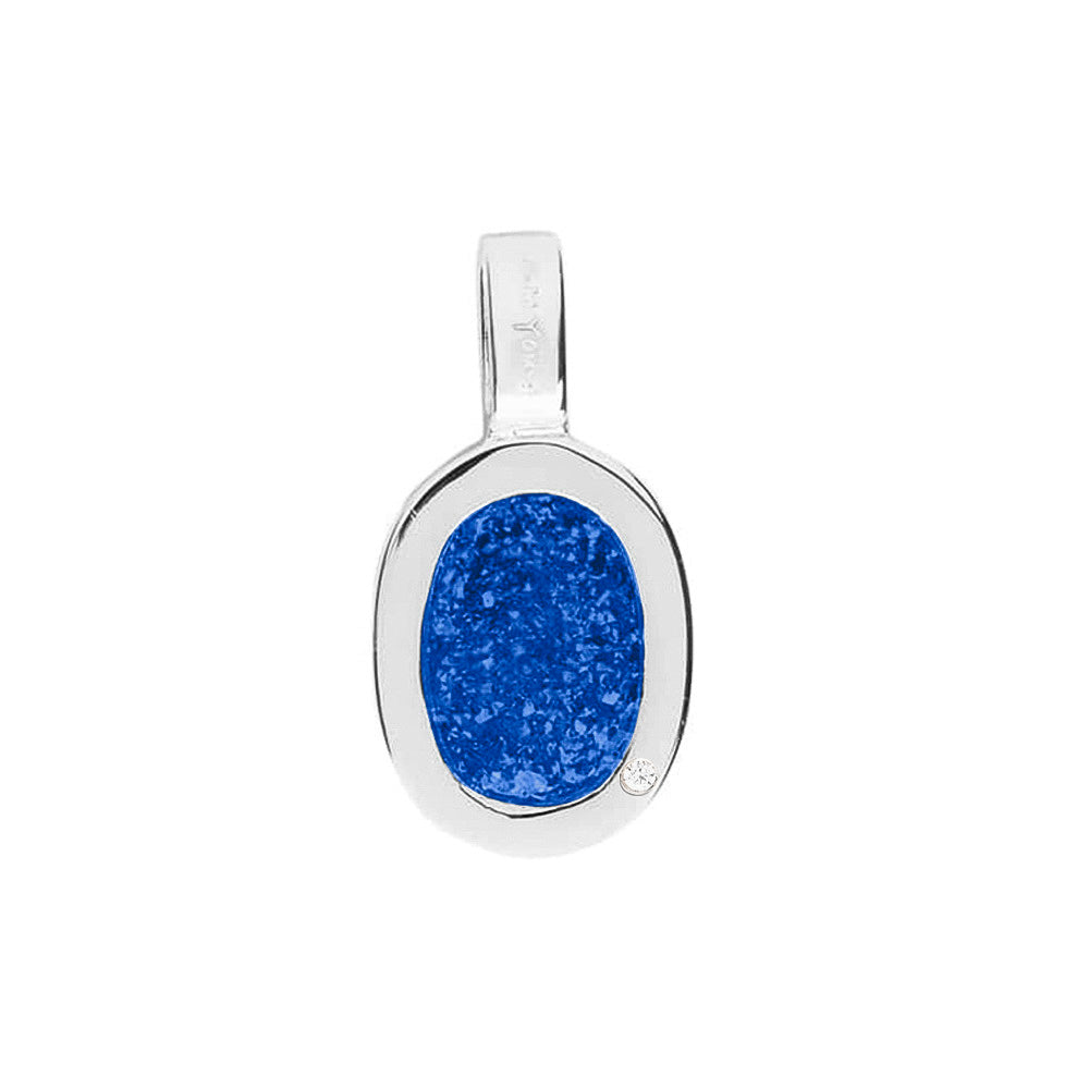 Plain Oval Pendant in Blue - Silver memorial jewellery
