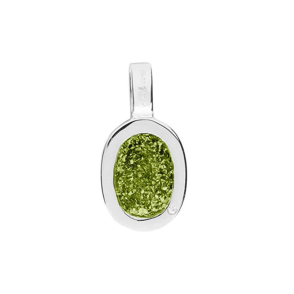 Plain Oval Pendant in Green - Silver memorial jewellery