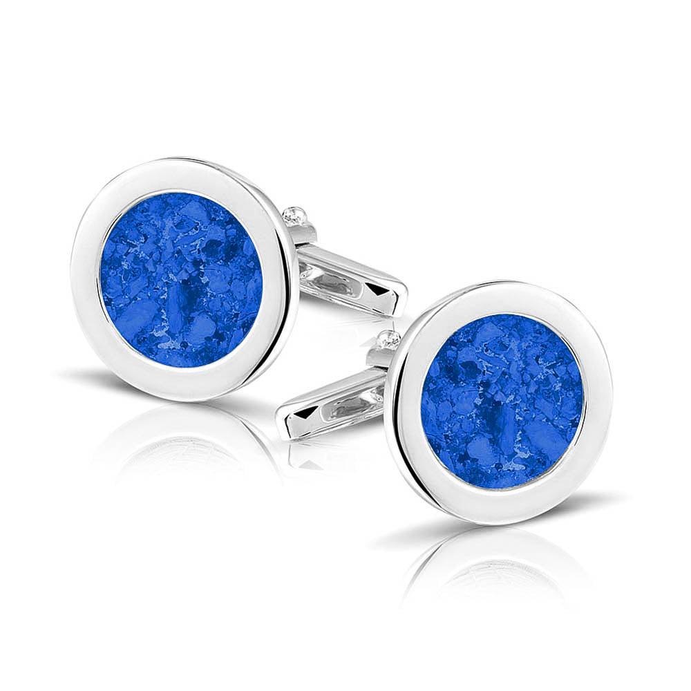 Round Cufflinks in Blue - Silver memorial jewellery