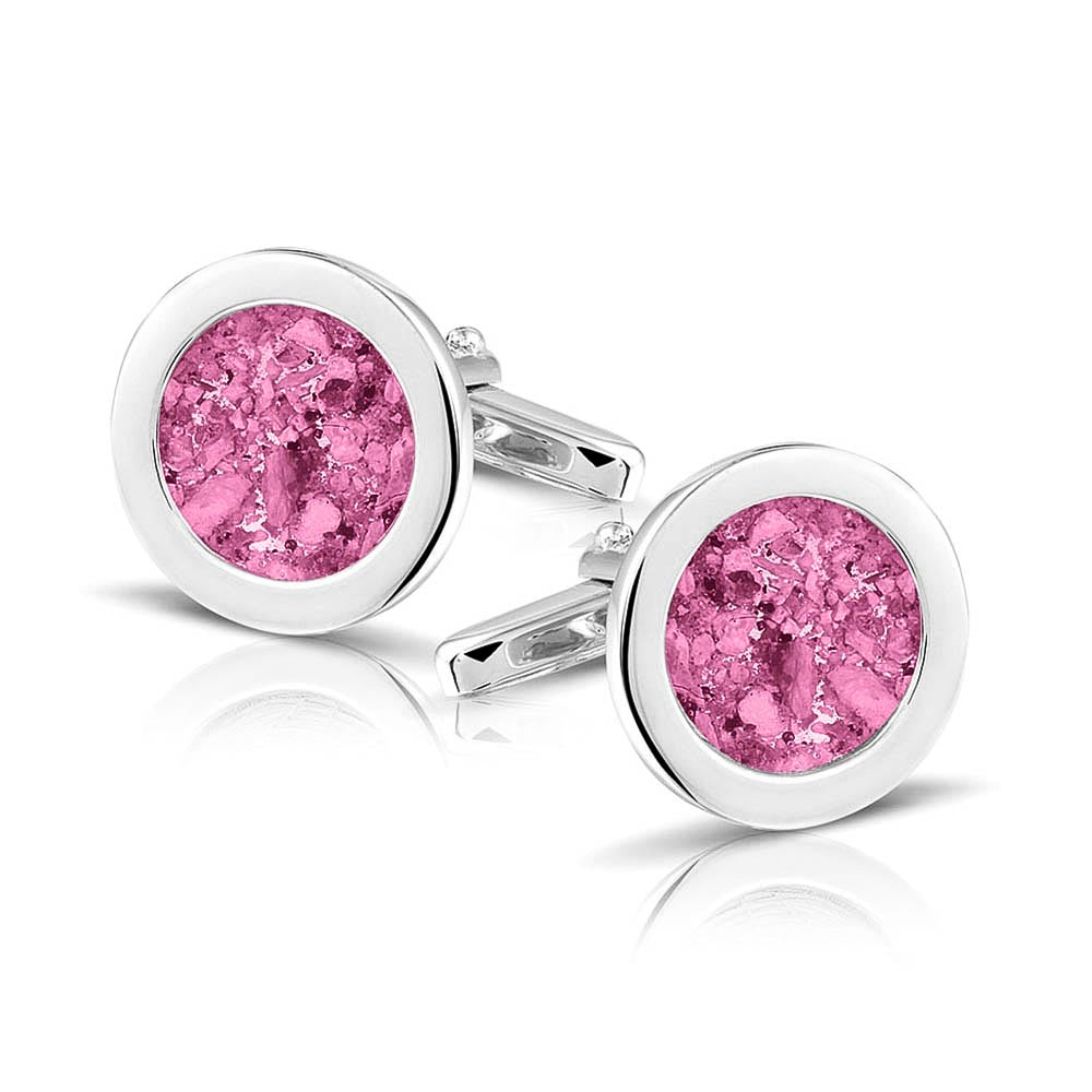 Round Cufflinks in Fluo Pink - Silver memorial jewellery