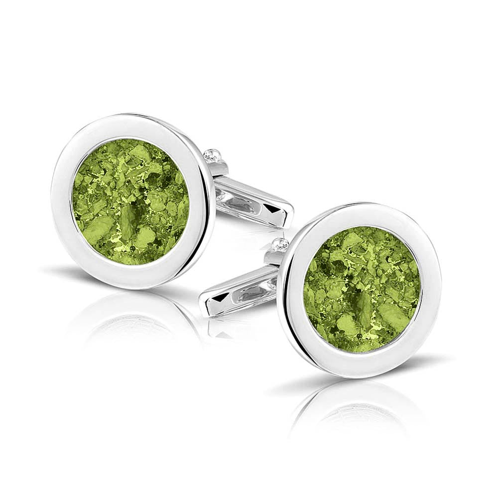 Round Cufflinks in Green - Silver memorial jewellery
