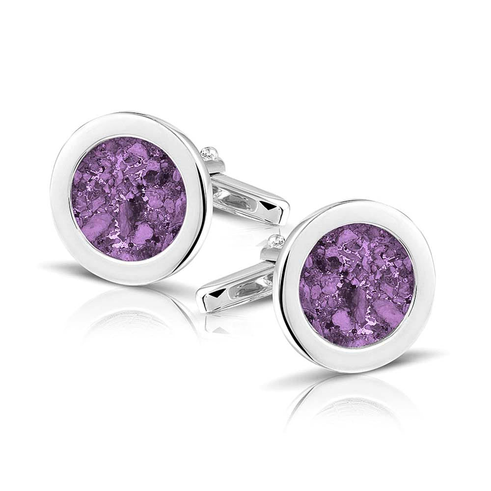 Round Cufflinks in Purple - Silver memorial jewellery