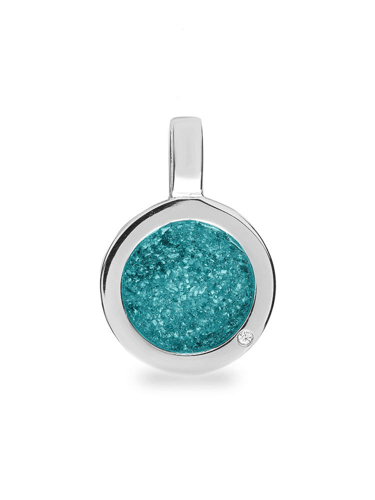 Plain Round Pendant in Aqua - Silver memorial jewellery