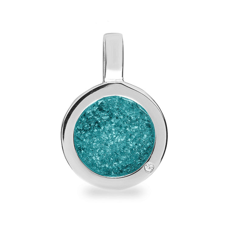 Plain Round Pendant in Aqua - Silver memorial jewellery