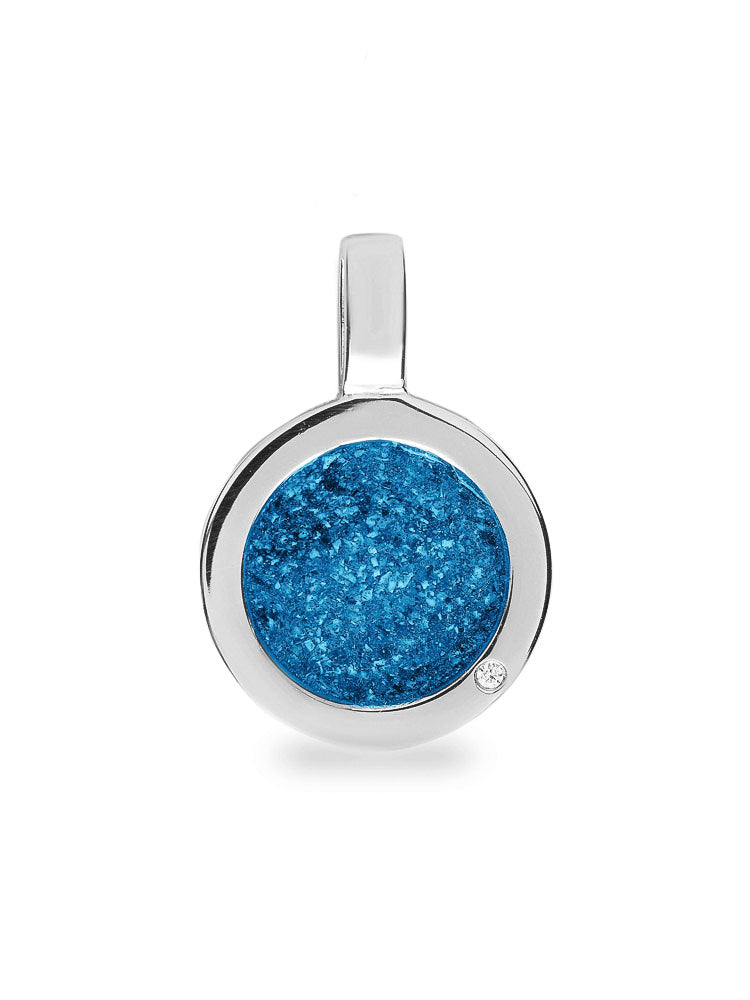Plain Round Pendant in Marine Blue - Silver memorial jewellery
