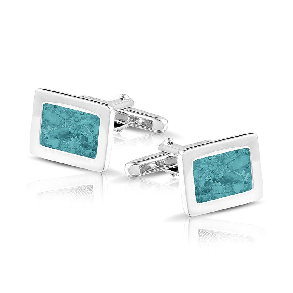 Rectangular Cufflinks in Aqua - Silver memorial jewellery