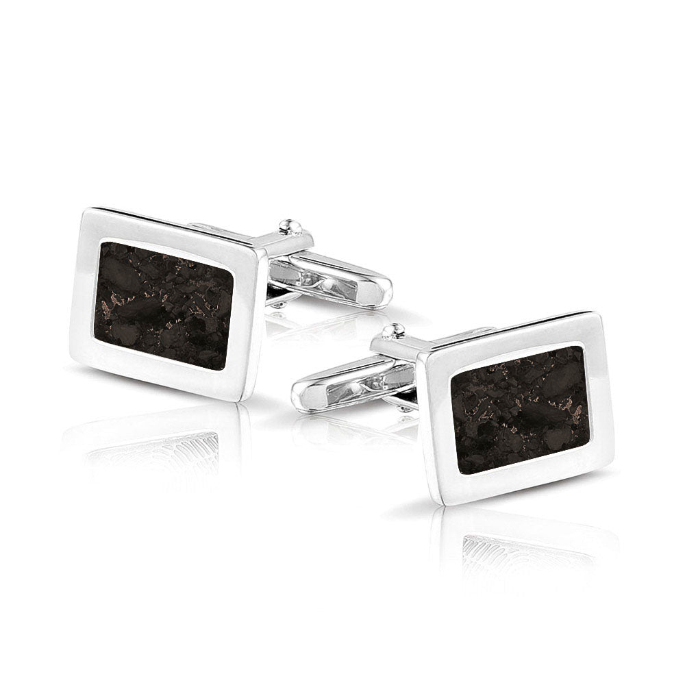 Rectangular Cufflinks in Black - Silver memorial jewellery