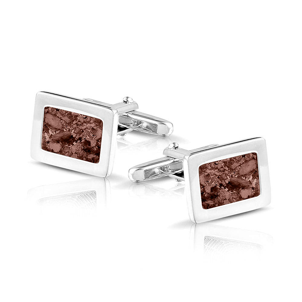 Rectangular Cufflinks in Brown - Silver memorial jewellery