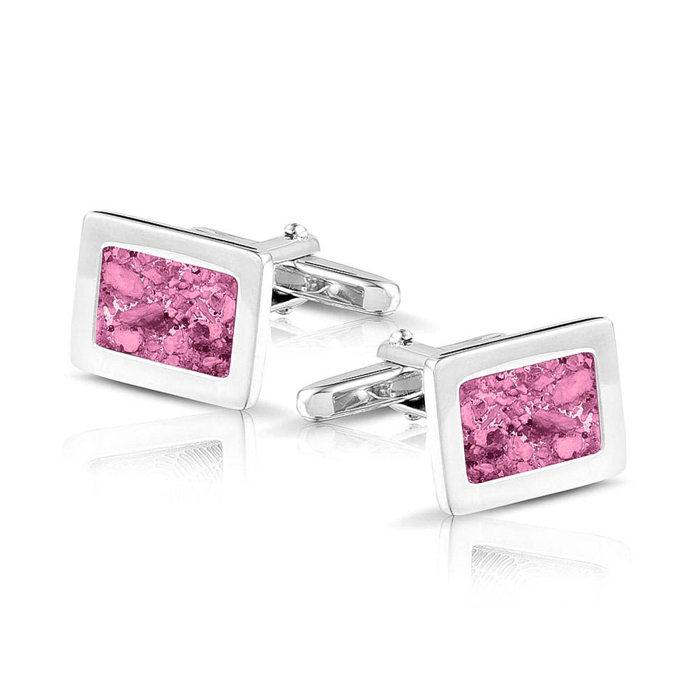 Rectangular Cufflinks in Fluo Pink - Silver memorial jewellery