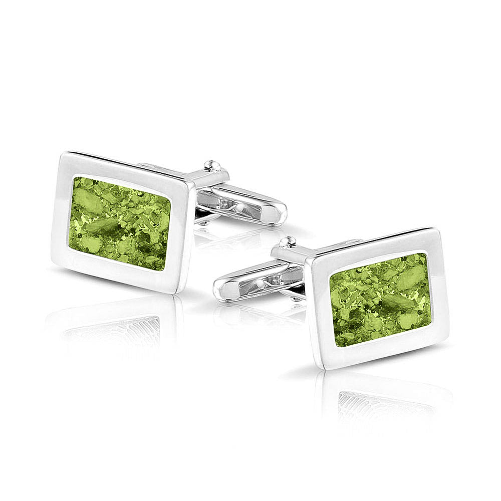 Rectangular Cufflinks in Green - Silver memorial jewellery