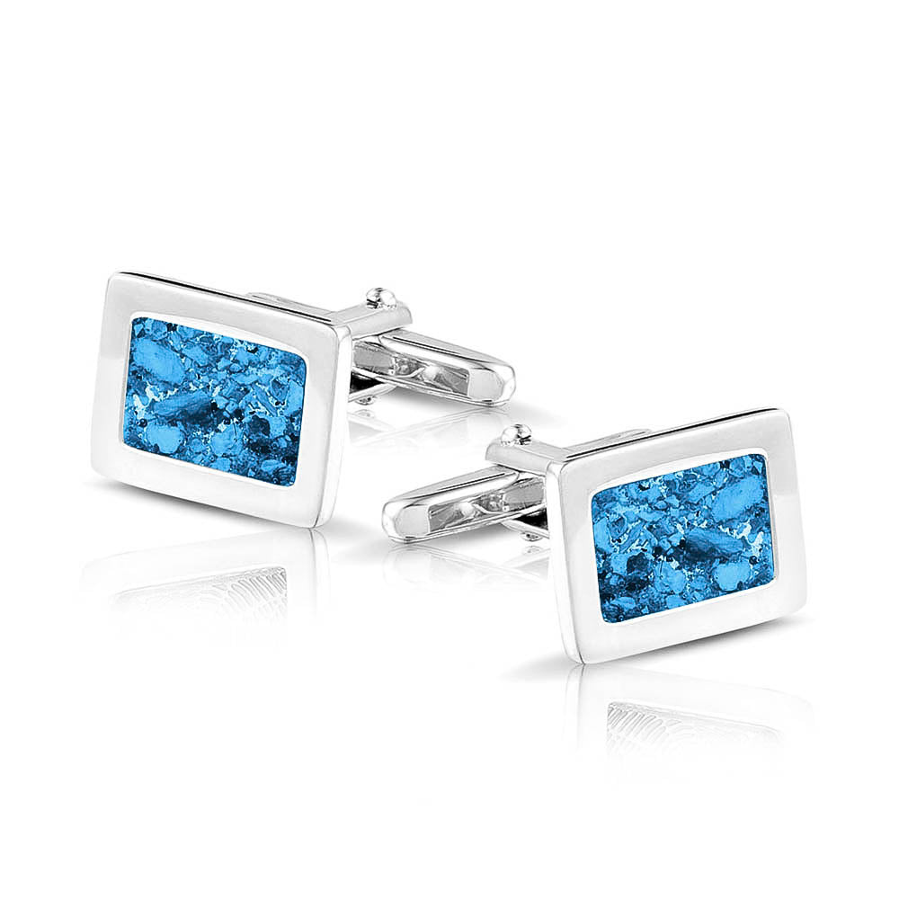 Rectangular Cufflinks in Marine Blue - Silver memorial jewellery