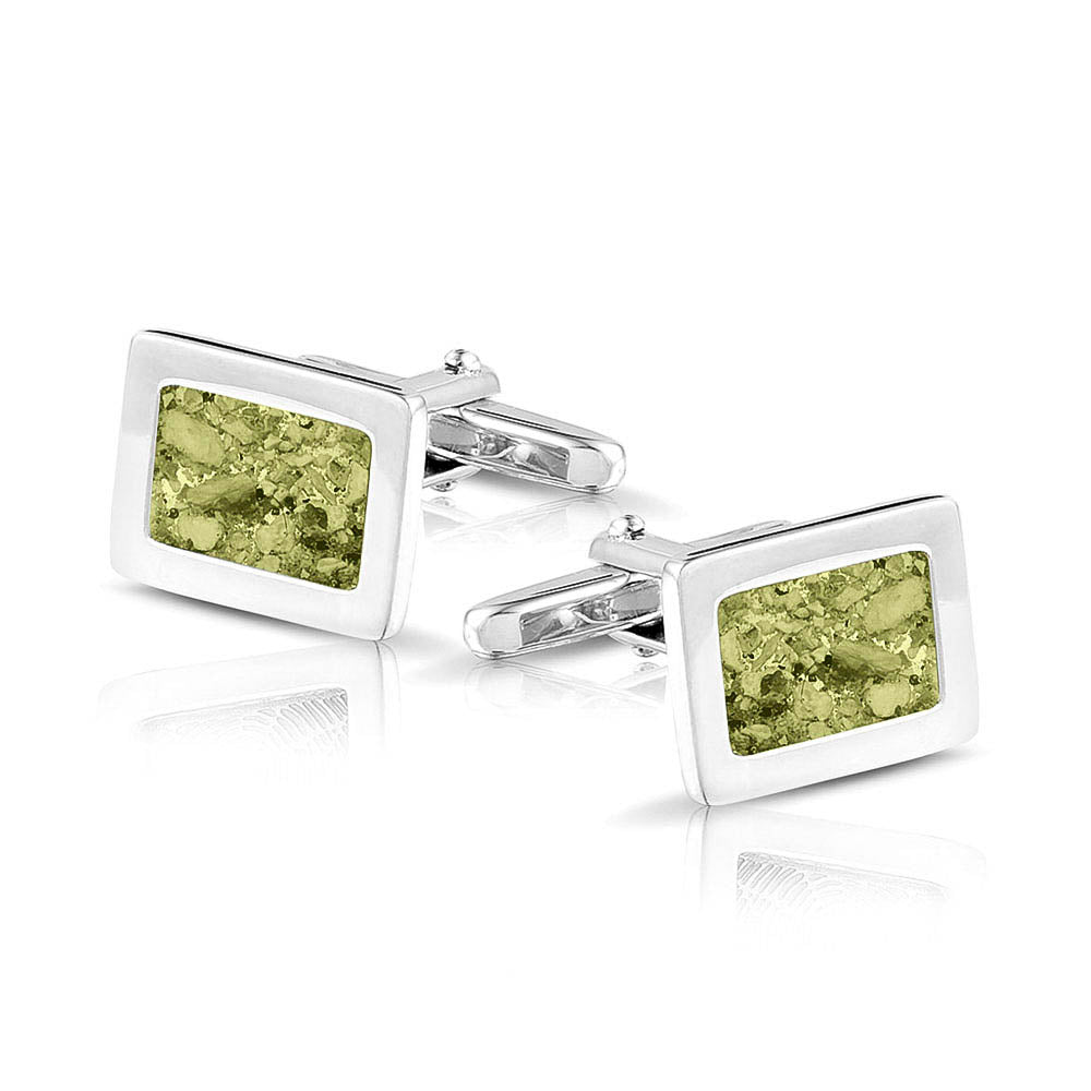 Rectangular Cufflinks in Olive - Silver memorial jewellery