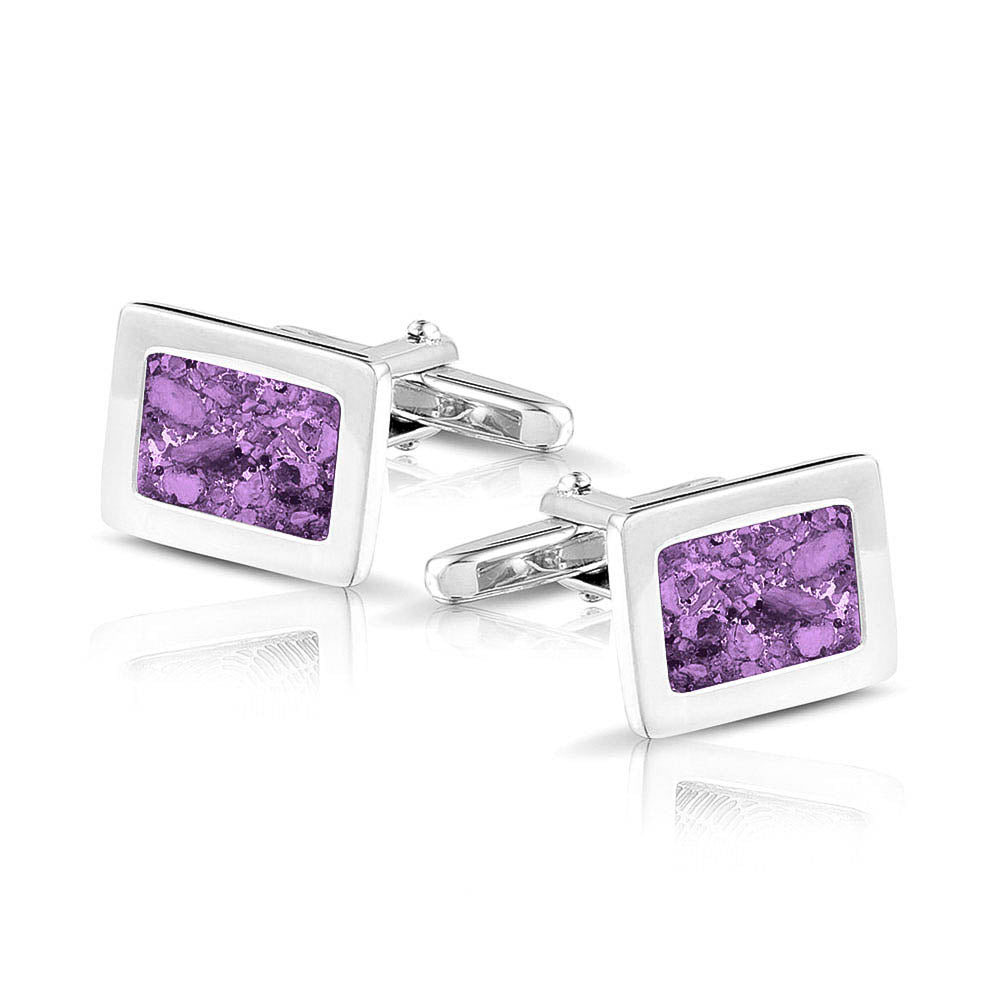 Rectangular Cufflinks in Purple - Silver memorial jewellery