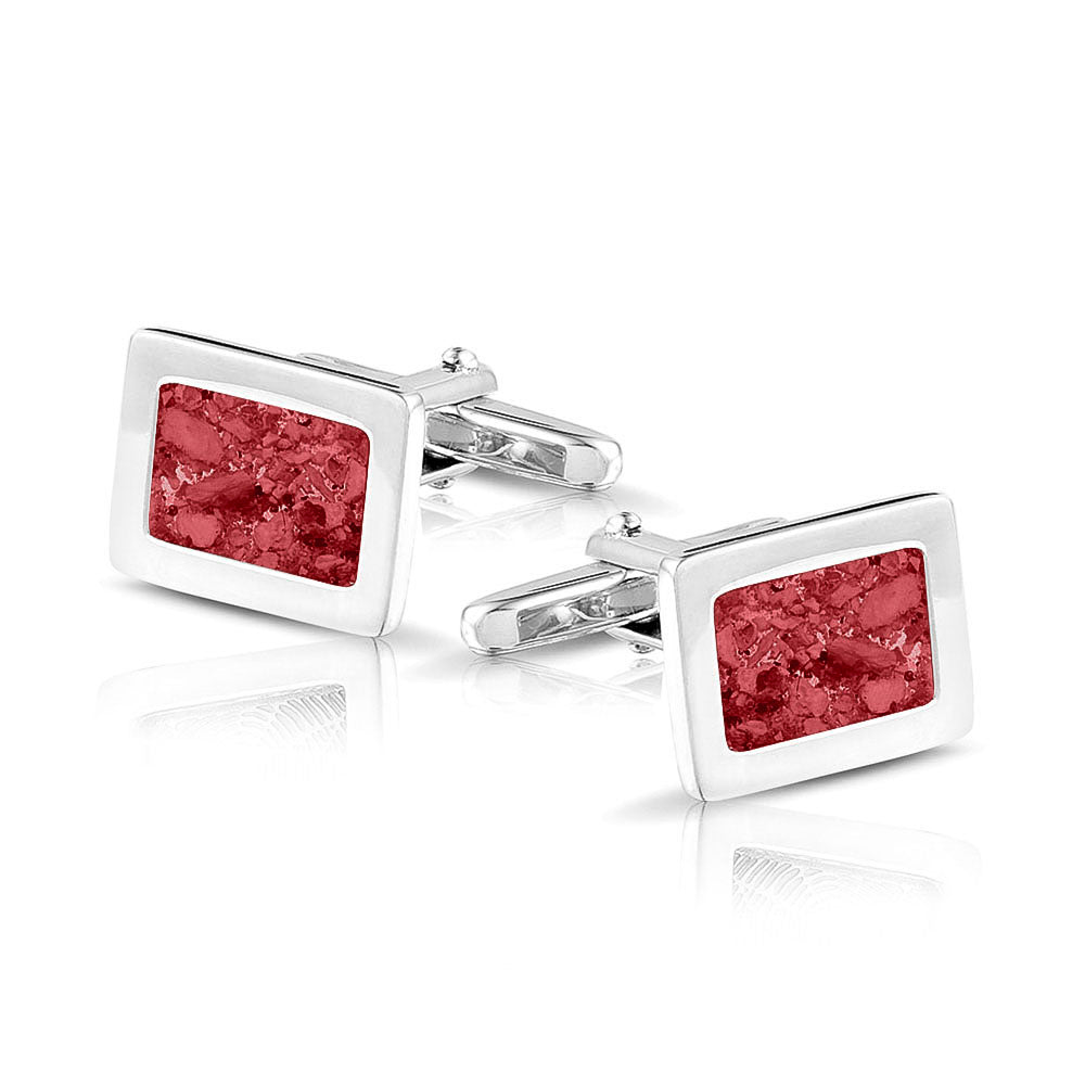 Rectangular Cufflinks in Red - Silver memorial jewellery