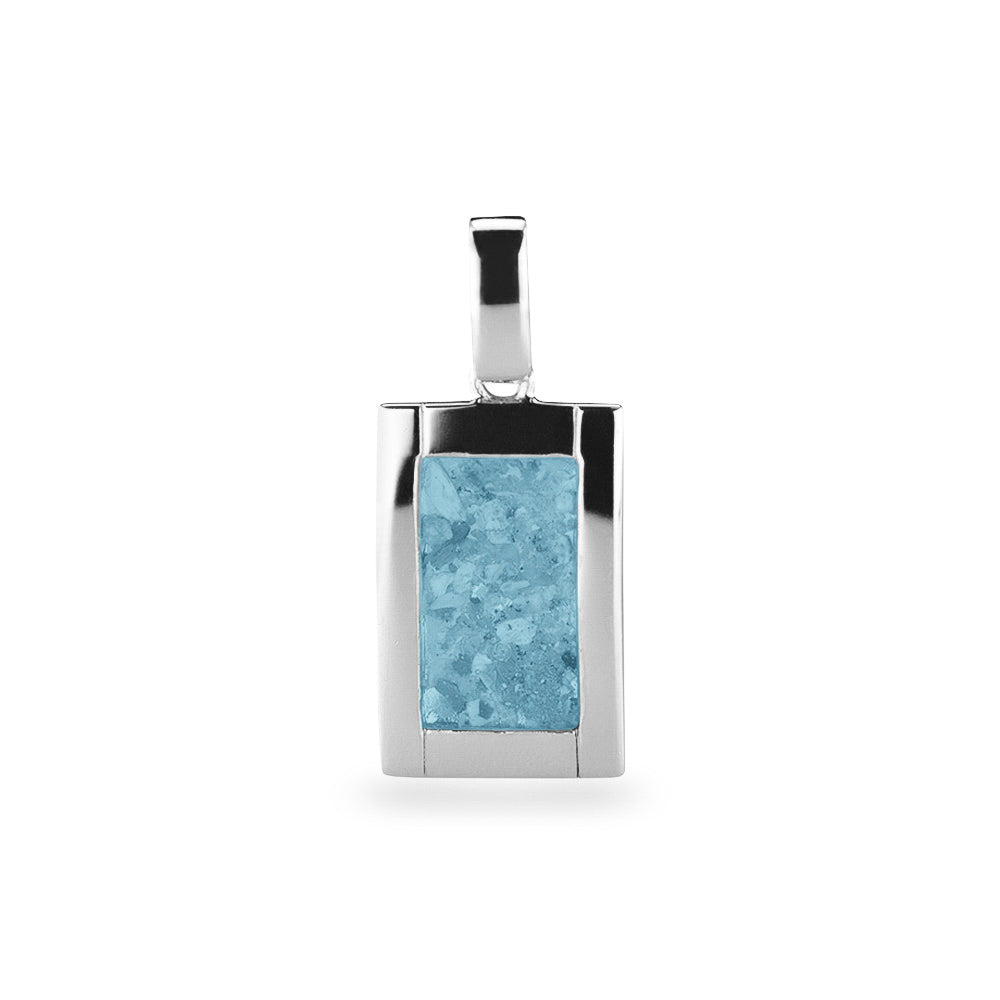 Large Rectangular Pendant in Baby Blue - Silver memorial jewellery