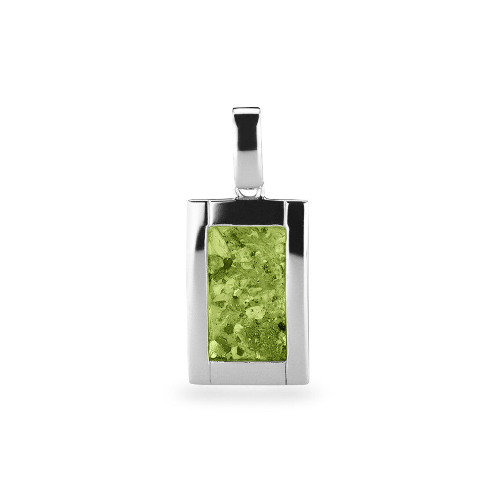 Large Rectangular Pendant in Green - Silver memorial jewellery