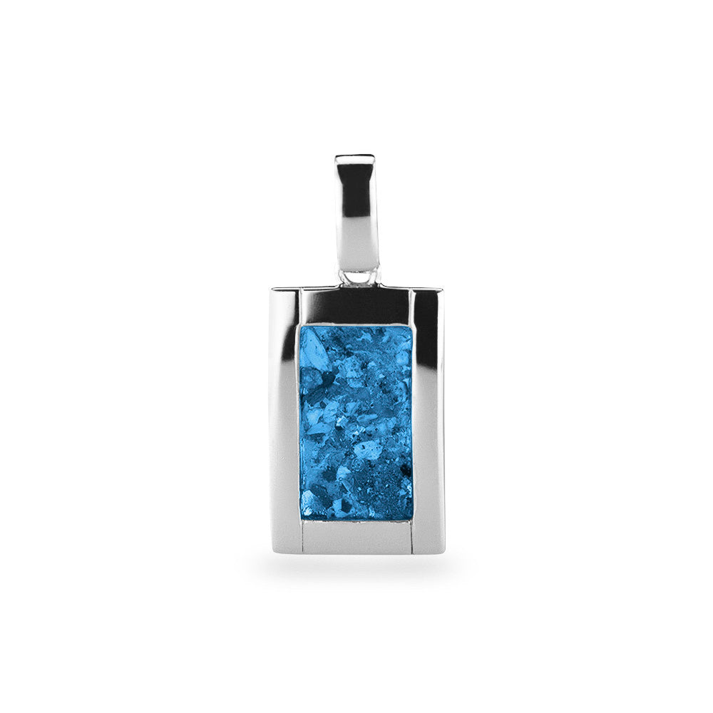 Large Rectangular Pendant in Marine Blue - Silver memorial jewellery