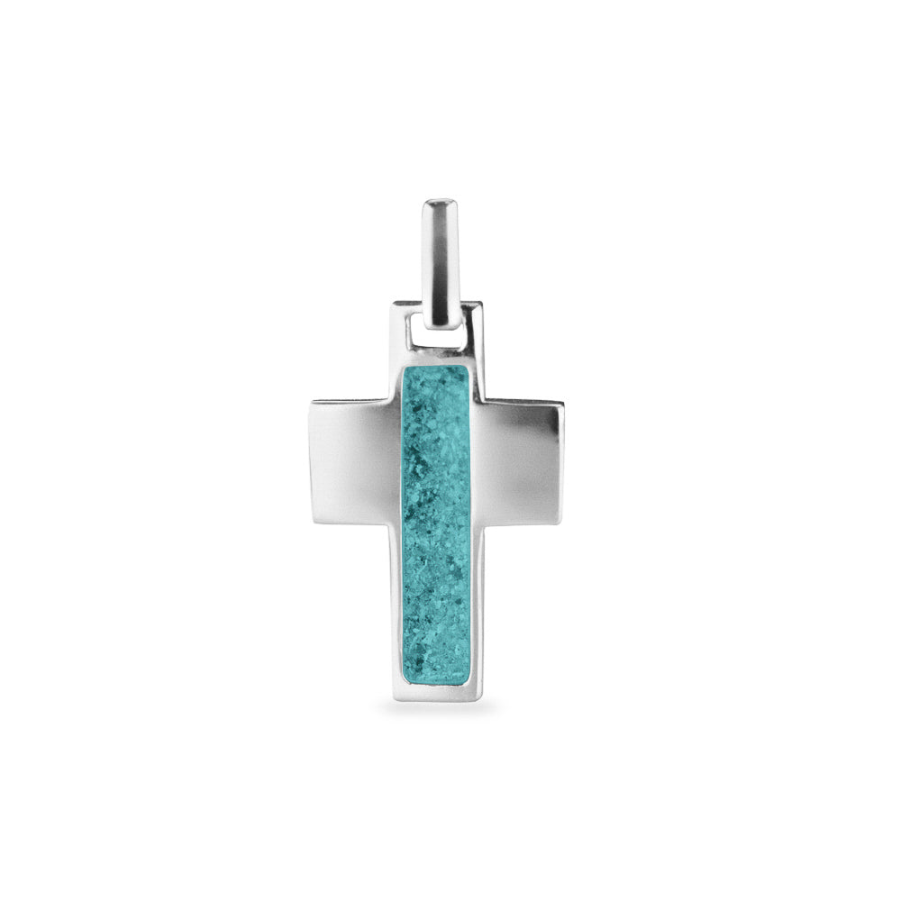 Cross Pendant in Aqua - Silver memorial jewellery