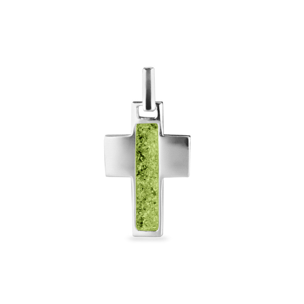 Cross Pendant in Green - Silver memorial jewellery