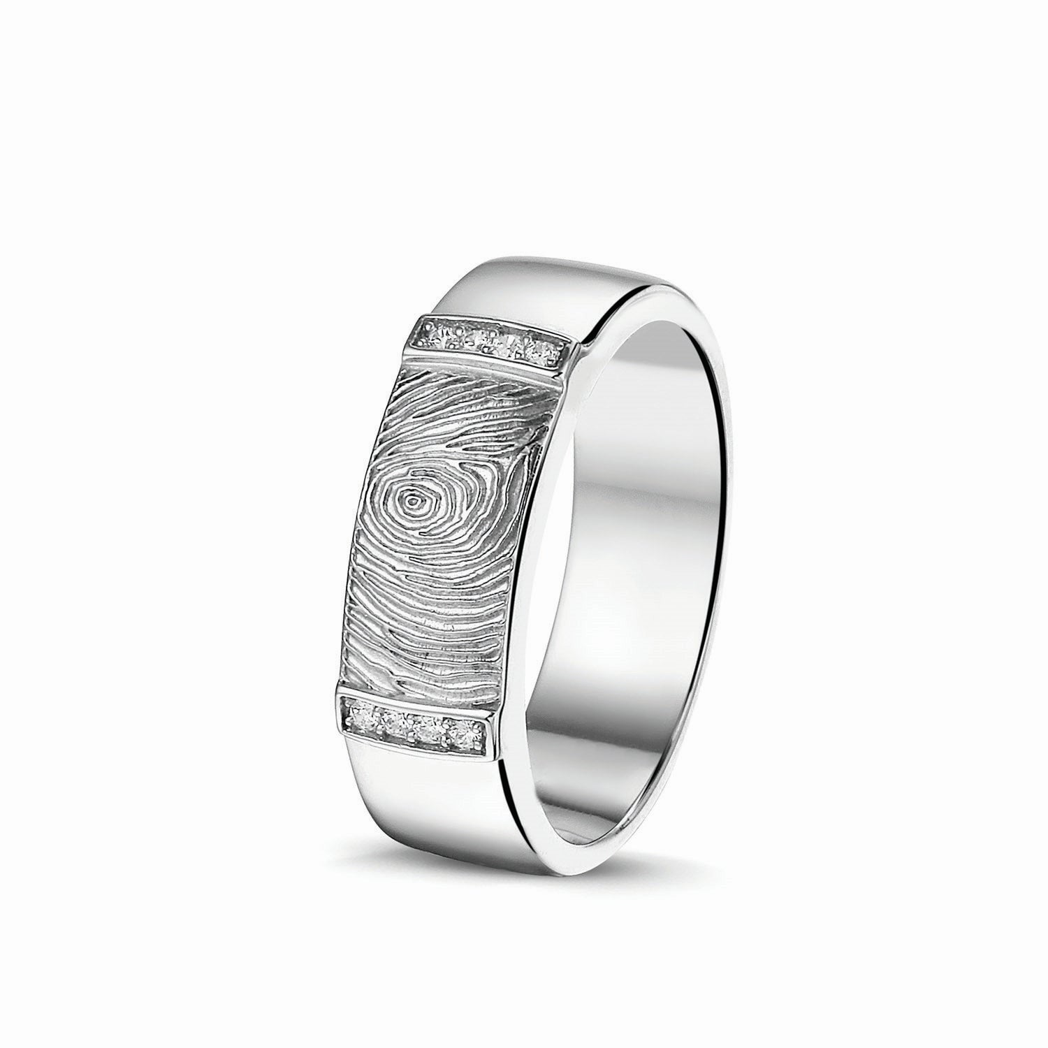 Fingerprint Gem Band Ring - Silver memorial jewellery