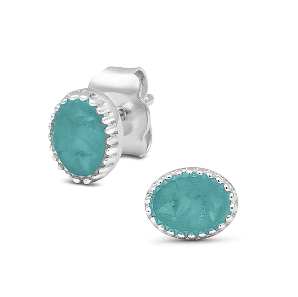 Crown Ear Studs in Aqua - Silver memorial jewellery