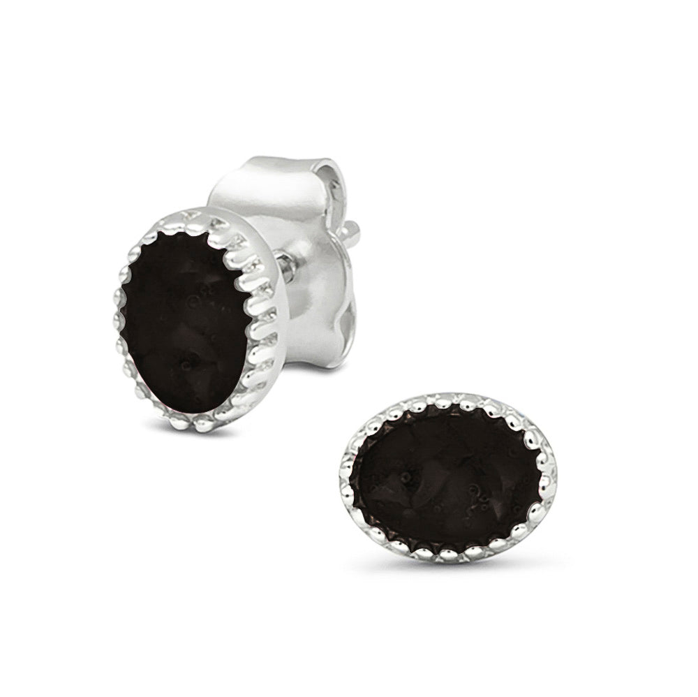 Crown Ear Studs in Black - Silver memorial jewellery