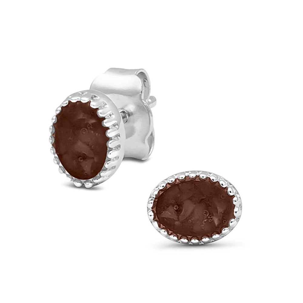Crown Ear Studs in Brown - Silver memorial jewellery